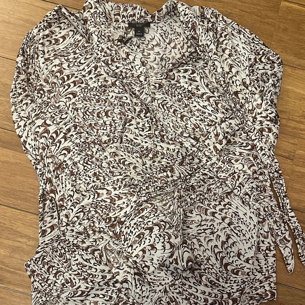 Ann Taylor Factory Brown and White Patterned Blouse